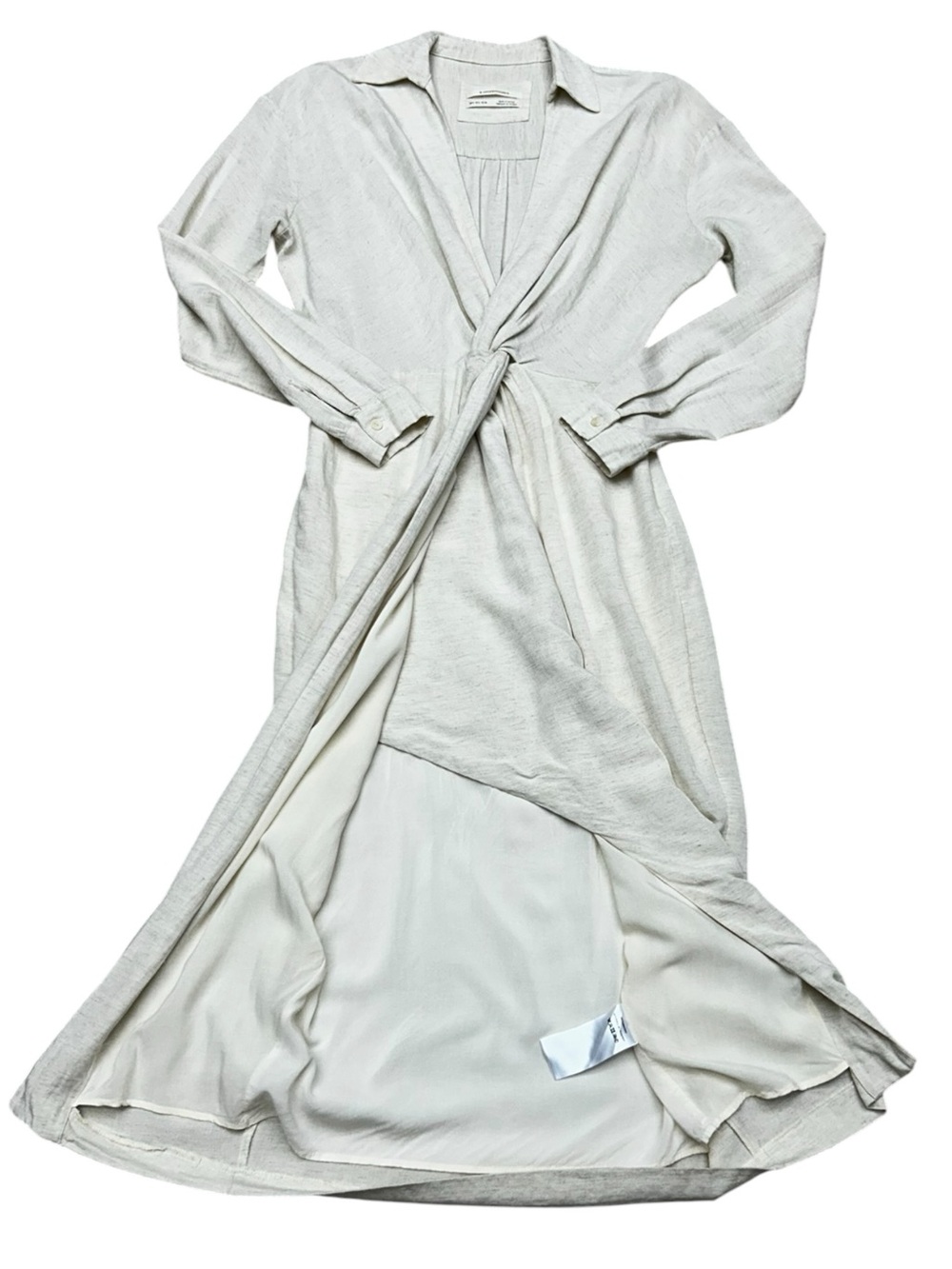 Anthropologie Ivory V-Neck Knot Front Midi Dress Linen Blend US 2 - Picture 17 of 17